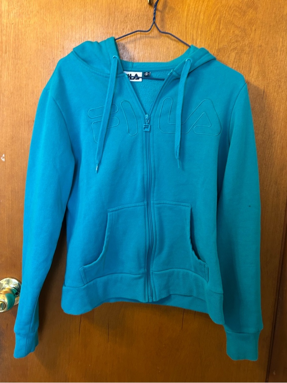 Fila Teal Zip Front Hoodie with Logo